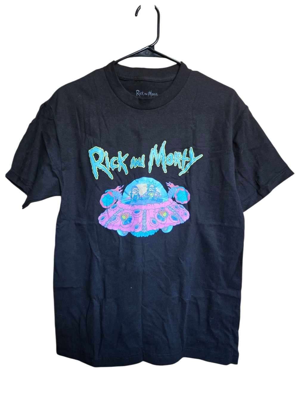 Rick & Morty Graphic Tee Black T‑Shirt Adult Swim Spaceship Design 100% Cotton M